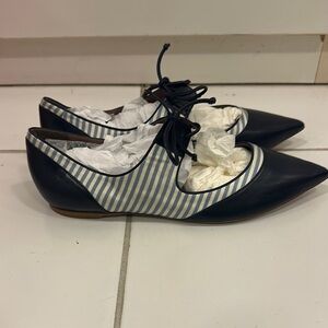 Tabitha Simmons Navy and White Striped Flats
